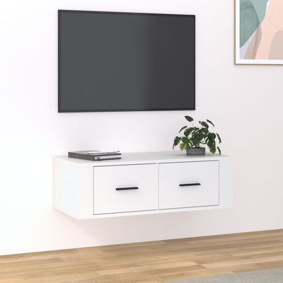 Seinäkiinnitettävä TV-taso valkoinen 80x36x25 cm tekninen puu