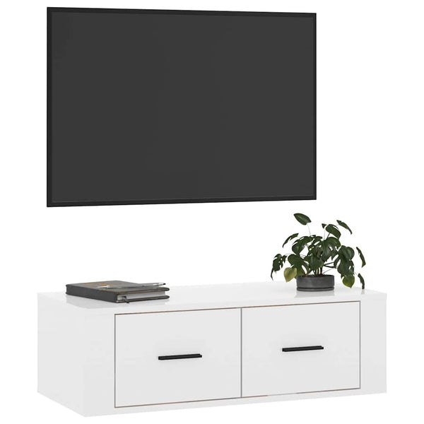 Seinä TV-taso korkeakiilto valkoinen 80x36x25 cm tekninen puu