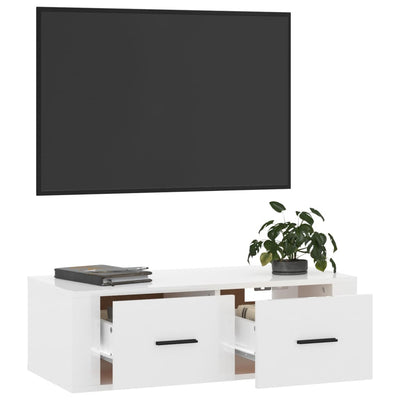 Seinä TV-taso korkeakiilto valkoinen 80x36x25 cm tekninen puu
