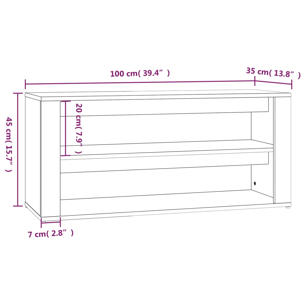 Betoninharmaa kenkäteline Hore 100x35x45cm (puinen)