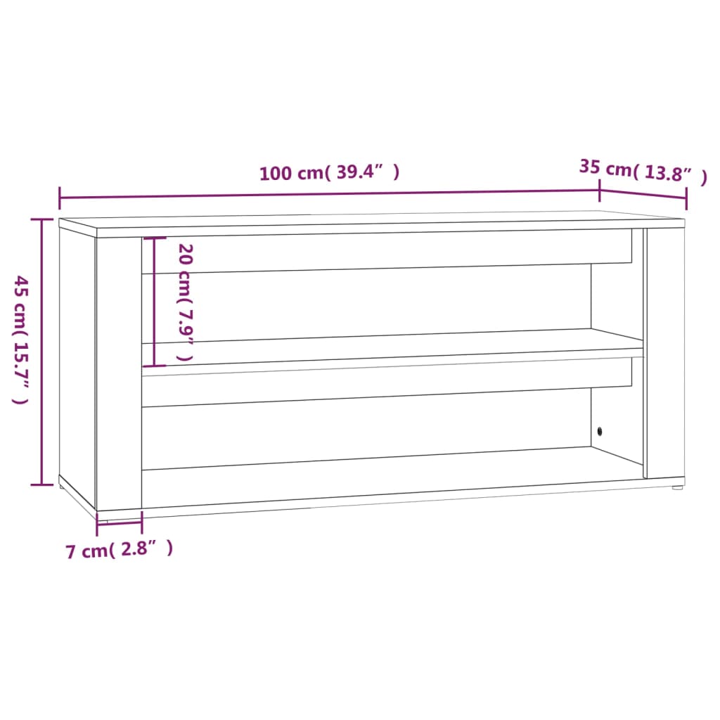 Harmaa kenkäteline Hore 100x35x45cm (puinen)