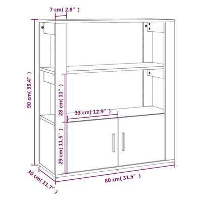 Senkki ruskea tammi 80x30x90 cm tekninen puu
