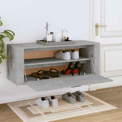 Seinäkenkäkaappi betoninharmaa 100x35x38 cm tekninen puu