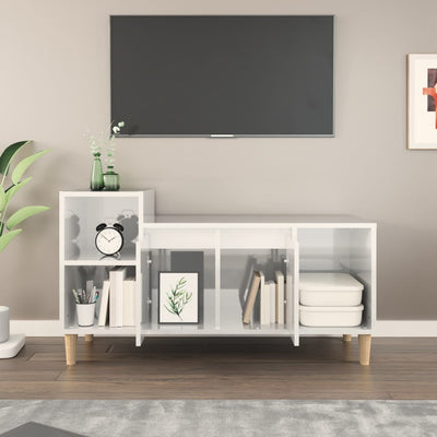 TV-taso korkeakiilto valkoinen 100x35x55 cm tekninen puu