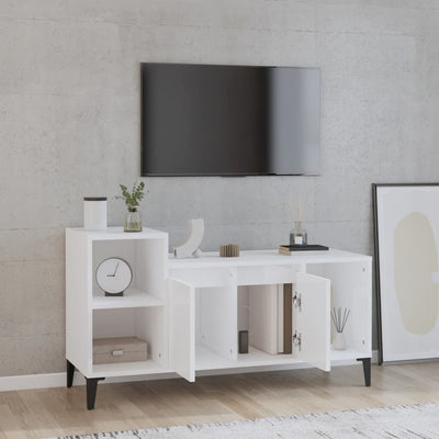 TV-taso korkeakiilto valkoinen 100x35x55 cm tekninen puu