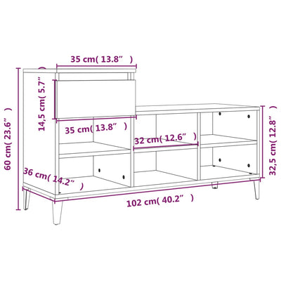 Kenkäkaappi harmaa Sonoma 102x36x60 cm tekninen puu