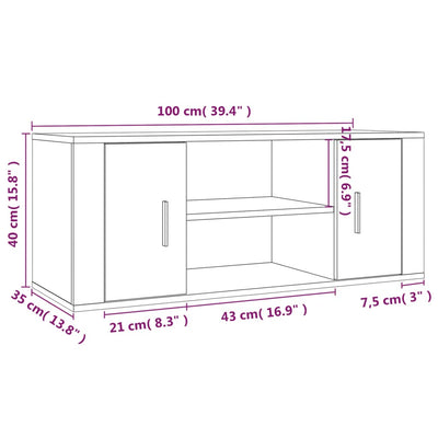TV-taso betoninharmaa 100x35x40 cm tekninen puu