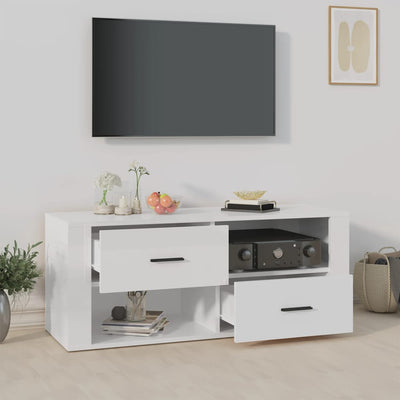 TV-taso korkeakiilto valkoinen 100x35x40 cm tekninen puu