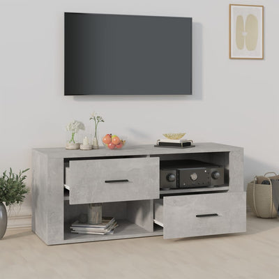 TV-taso betoninharmaa 100x35x40 cm tekninen puu