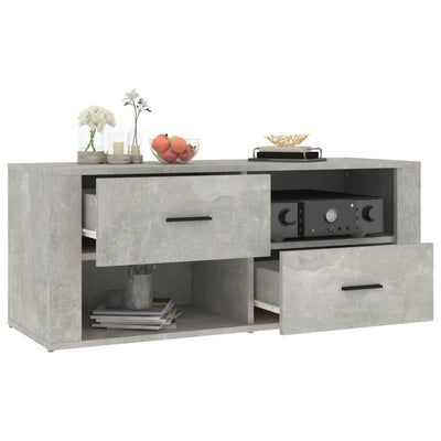 TV-taso betoninharmaa 100x35x40 cm tekninen puu