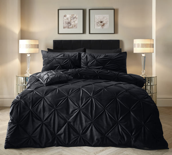 Velvetti Pintuck Pussilakanasetti Musta 140 x 200/220