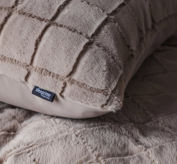 Tekoturkis Vuodevaatesetti Check Taupe 140x200/220