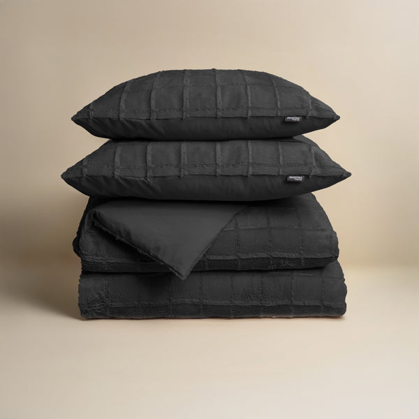 Tekoturkis Check Musta Pussilakanasetti 240x200/220