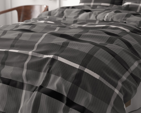 Ruudullinen Pussilakanasetti Antrasiitti 200 x 220