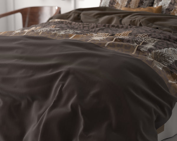 Ruskea Pussilakanasetti Chocolate Feathers 200x220 cm