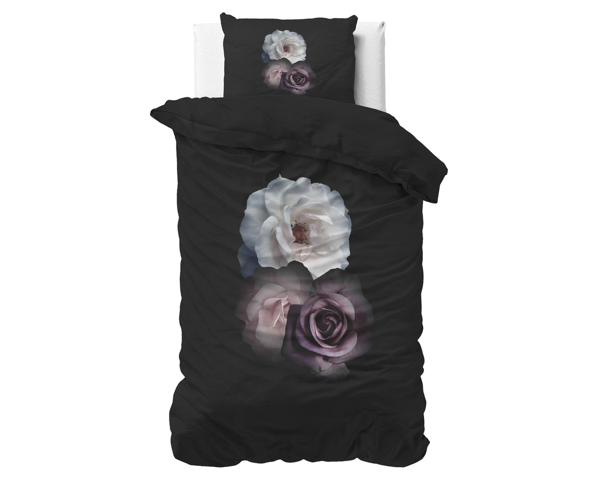 Pussilakanasetti Deep Flowers Musta