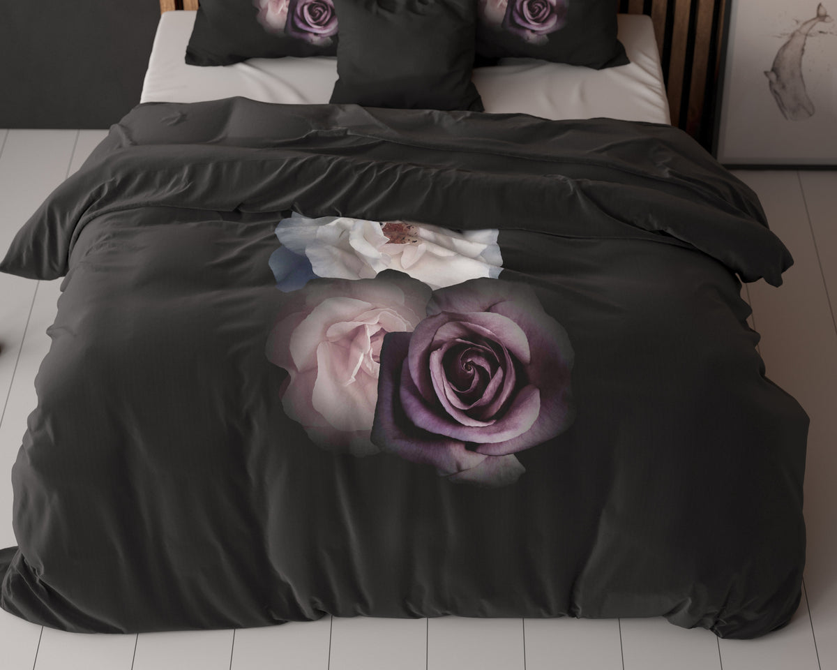 Pussilakanasetti Deep Flowers Musta
