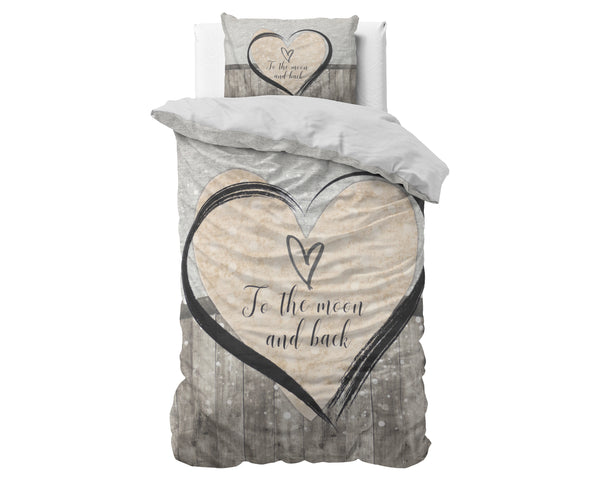 Love To The Moon And Back Harmaa Parisängyn Pussilakanasetti