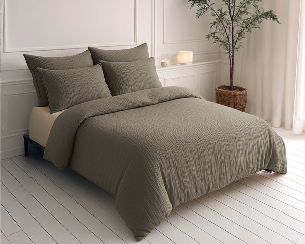 Mousseline Pussilakana Taupe 140x200 + Tyynyliina
