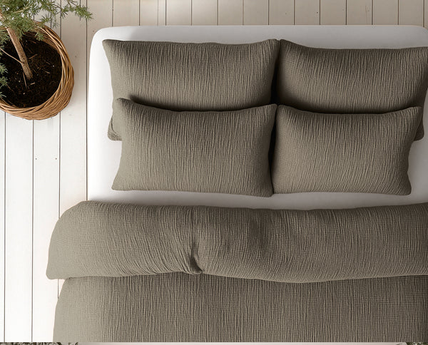 Mousseline Pussilakana Taupe 140x200 + Tyynyliina