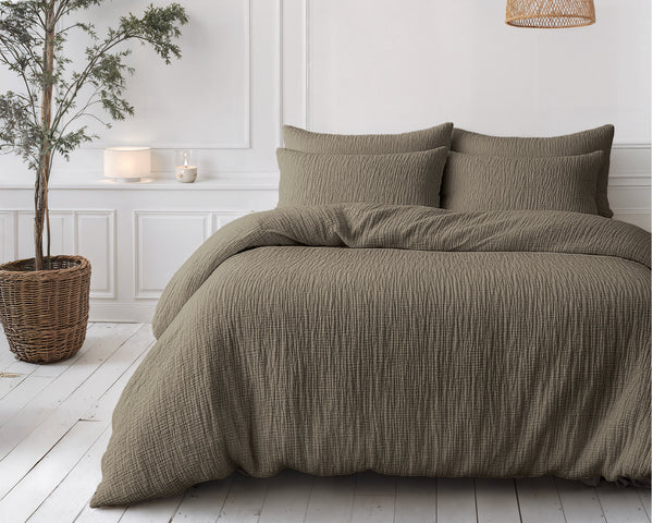 Mousseline Pussilakana Taupe 140x200 + Tyynyliina