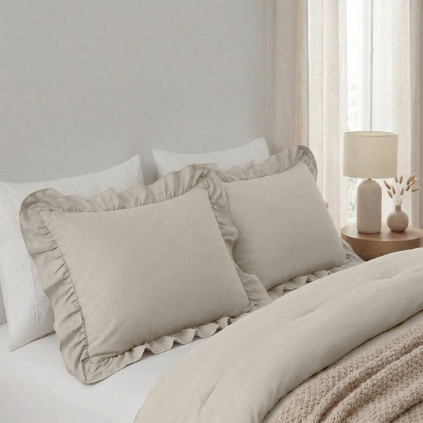 VUODEVAATTEET - Lazy Ruffles Tyynyliina 2pack Taupe/Harmaa