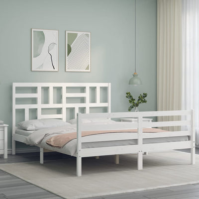 Sängynrunko päädyllä valkoinen King Size täysi puu