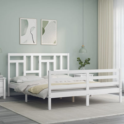 Sängynrunko päädyllä valkoinen King Size täysi puu