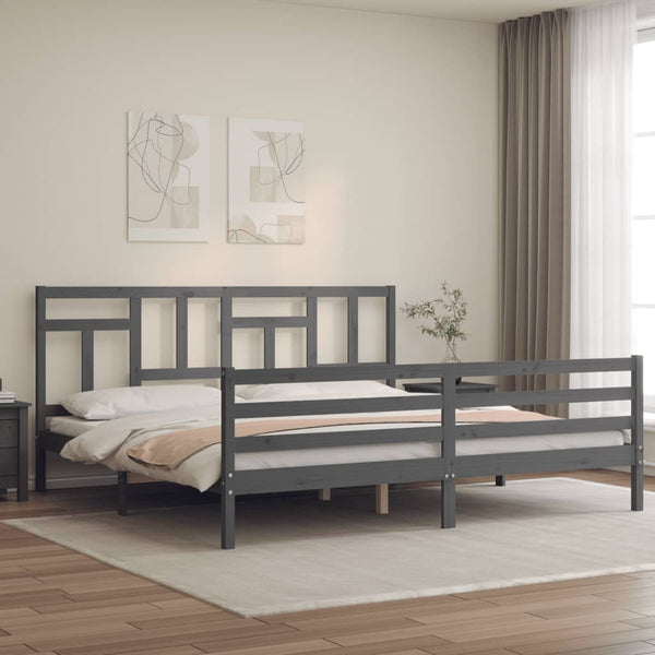 Sängynrunko päädyllä harmaa Super King Size täysi puu
