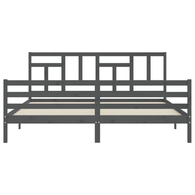 Sängynrunko päädyllä harmaa 200x200 cm täysi puu