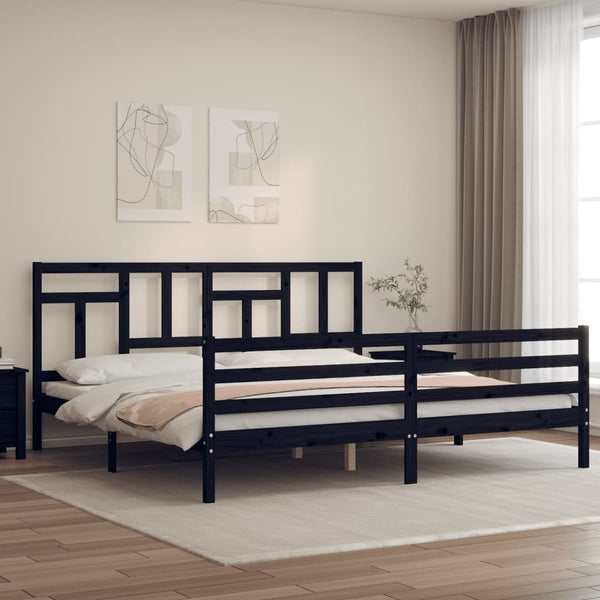 Sängynrunko päädyllä musta 200x200 cm täysi puu