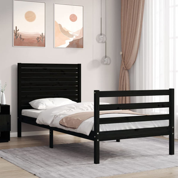 Sängynrunko päädyillä musta 100x200 cm täysi puu
