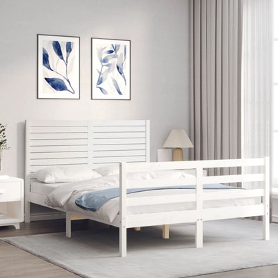 Sängynrunko päädyillä valkoinen 120x200 cm täysi puu