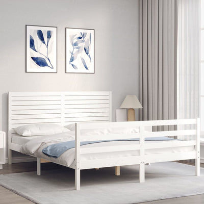 Sängynrunko päädyllä valkoinen 160x200 cm täysi mänty
