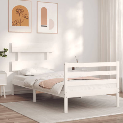 Sängynrunko päädyllä valkoinen 90x200 cm täysi puu