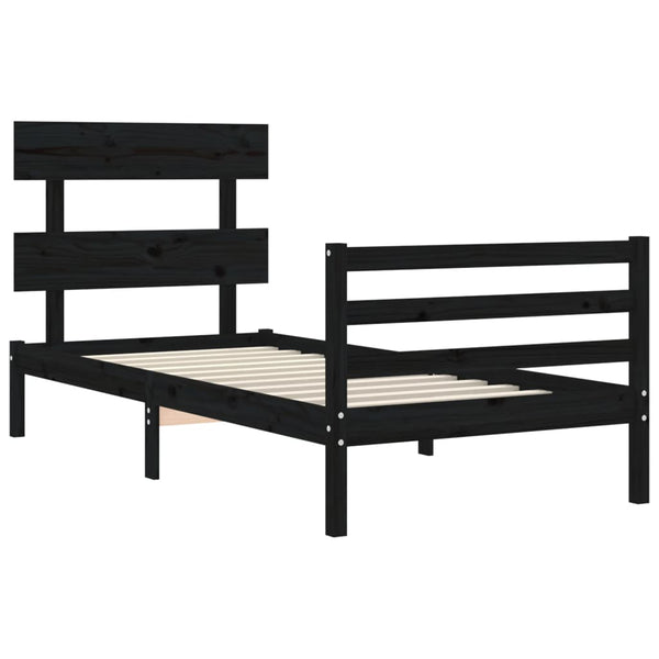 Sängynrunko päädyllä musta 90x200 cm täysi puu