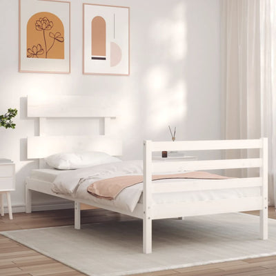 Sängynrunko päädyllä valkoinen 100x200 cm täysi puu