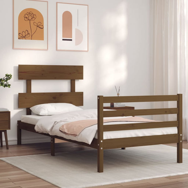 Sängynrunko päädyllä hunajanruskea 100x200 cm täysi puu