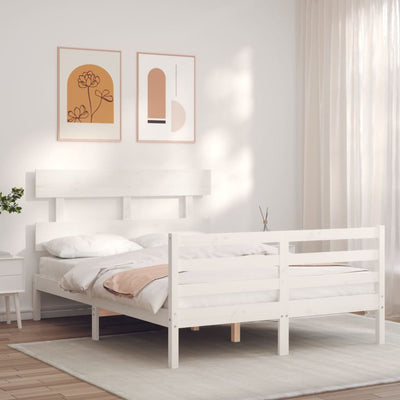 Sängynrunko päädyllä valkoinen 120x200 cm täysi puu