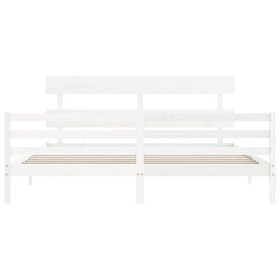 Sängynrunko päädyllä valkoinen 200x200 cm täysi puu