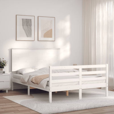 Sängynrunko päädyllä valkoinen 120x200 cm täysi puu