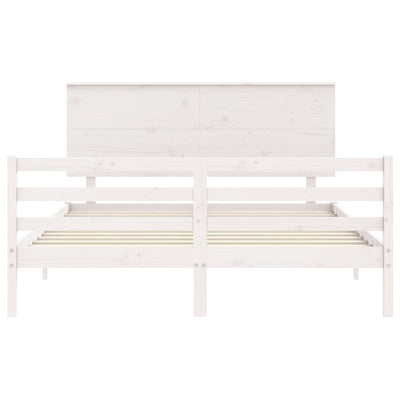 Sängynrunko päädyllä valkoinen King Size täysi puu