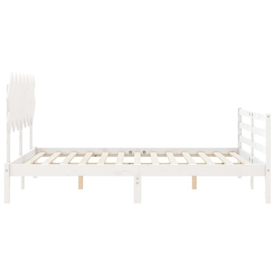 Sängynrunko päädyllä valkoinen 140x190 cm täysi puu