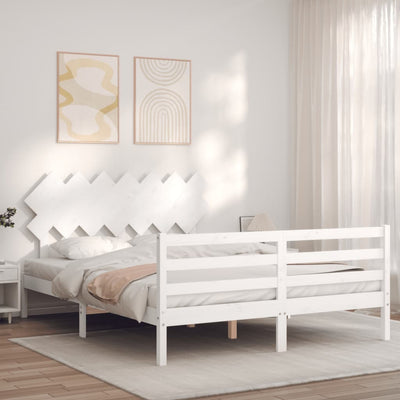 Sängynrunko päädyllä valkoinen King Size täysi puu
