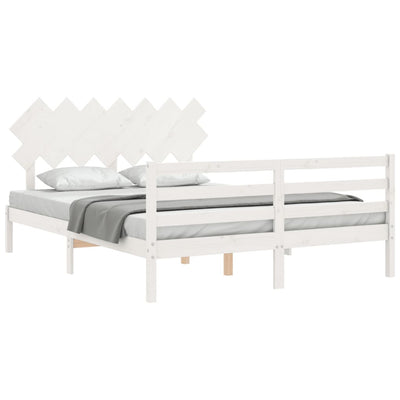 Sängynrunko päädyllä valkoinen King Size täysi puu