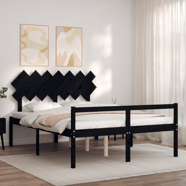 Vanhusten sänky päädyllä musta 150x200 cm King Size täysi puu