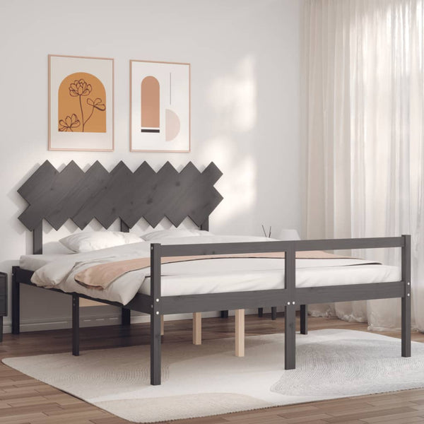 Vanhusten sänky päädyllä harmaa 160x200 cm täysi puu