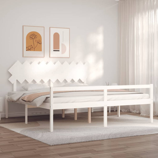 Vanhusten sänky päädyllä valkoinen 200x200 cm täysi puu