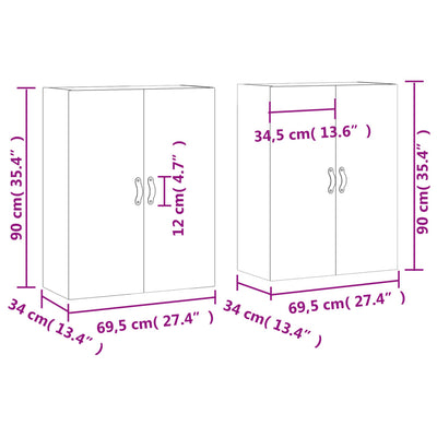 Seinäkiinnitettävät kaapit 2 kpl betoninharmaa 69,5x34x90 cm