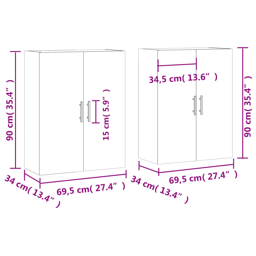 Dafina seinäkiinnitettävät kaapit betoninharmaa 69,5x34x90cm (2 kpl)